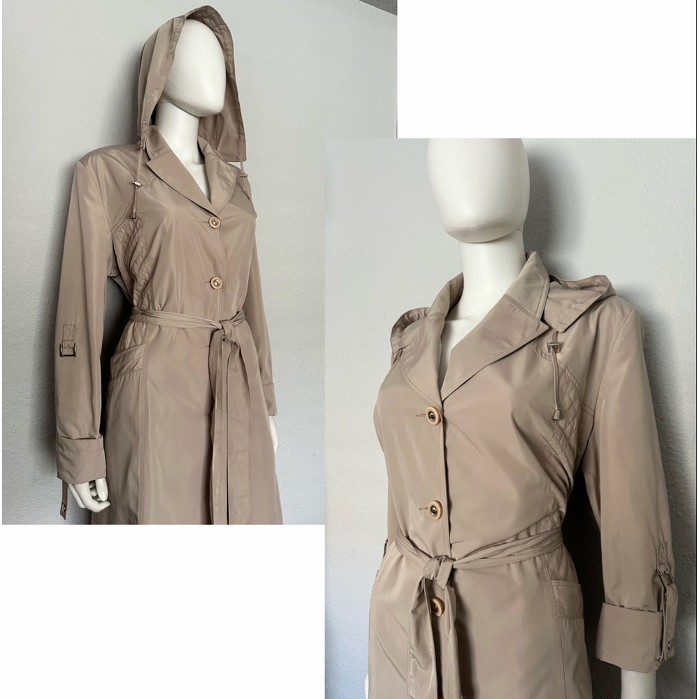 WOMEN PLUS SIZE TRENCH COAT HOODED BELTED COAT LINED COLLARED SINGLE-BREASTED - Picture 7 of 13